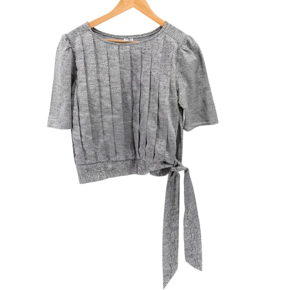 Vintage 80s Silver Pleated Side Tie Puff Sleeve Blouse